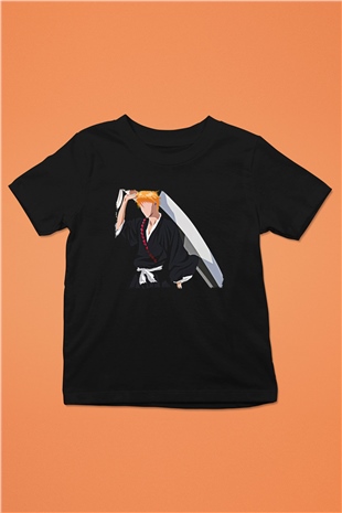Bleach Baskılı Unisex Siyah Çocuk Tişört - Tshirt