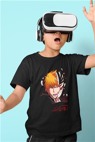 Bleach Baskılı Unisex Siyah Çocuk Tişört - Tshirt