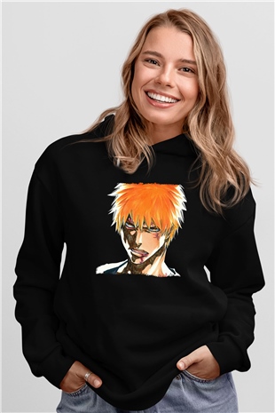 Bleach Baskılı Unisex Siyah Hoodie