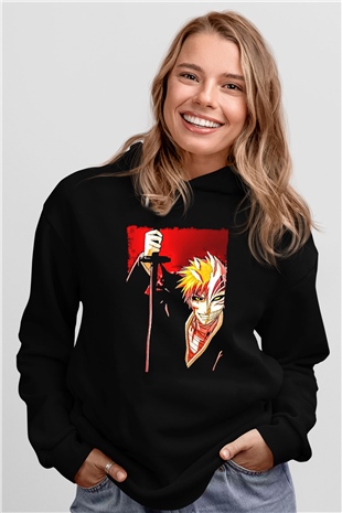 Bleach Baskılı Unisex Siyah Hoodie