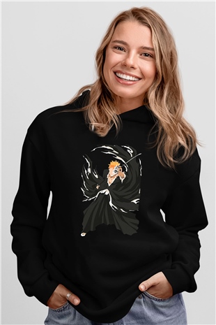 Bleach Baskılı Unisex Siyah Hoodie
