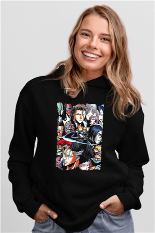Bleach Baskılı Unisex Siyah Hoodie