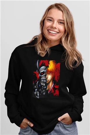 Bleach Baskılı Unisex Siyah Hoodie