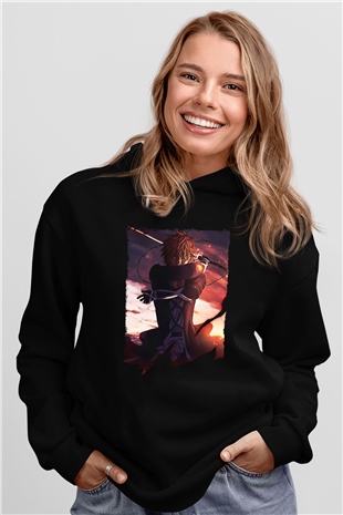 Bleach Baskılı Unisex Siyah Hoodie