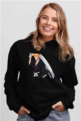 Bleach Baskılı Unisex Siyah Hoodie