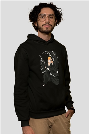 Bleach Baskılı Unisex Siyah Hoodie