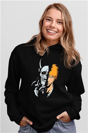Bleach Baskılı Unisex Siyah Hoodie