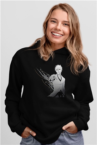 Bleach Baskılı Unisex Siyah Hoodie