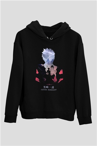 Bleach Baskılı Unisex Siyah Hoodie