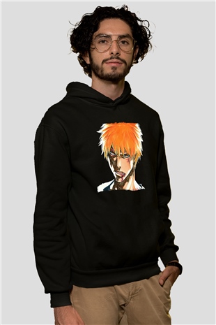 Bleach Baskılı Unisex Siyah Hoodie