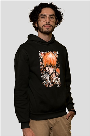 Bleach Baskılı Unisex Siyah Hoodie