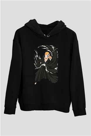Bleach Baskılı Unisex Siyah Hoodie