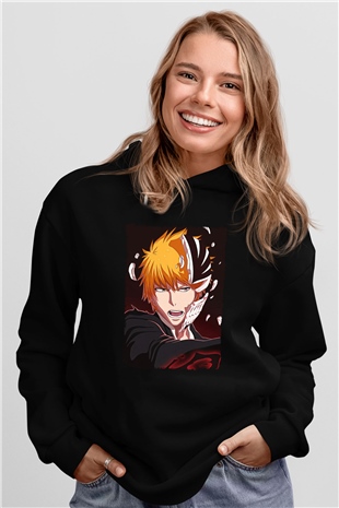 Bleach Baskılı Unisex Siyah Hoodie