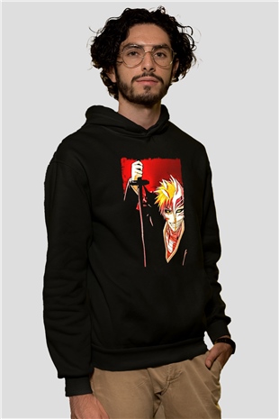 Bleach Baskılı Unisex Siyah Hoodie