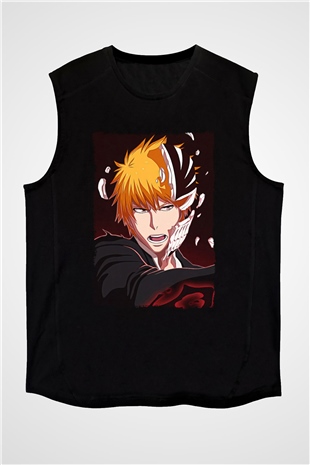 Bleach Baskılı Unisex Siyah Kolsuz Tişört - Tshirt