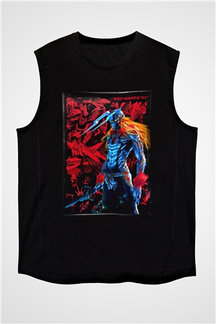 Bleach Baskılı Unisex Siyah Kolsuz Tişört - Tshirt