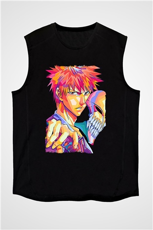 Bleach Baskılı Unisex Siyah Kolsuz Tişört - Tshirt