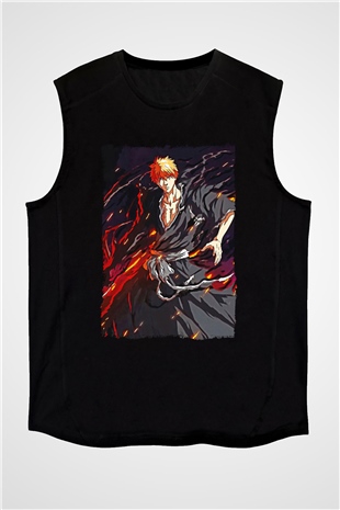 Bleach Baskılı Unisex Siyah Kolsuz Tişört - Tshirt