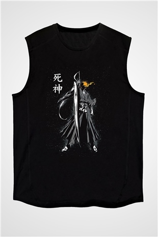 Bleach Baskılı Unisex Siyah Kolsuz Tişört - Tshirt