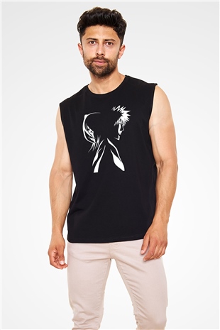 Bleach Baskılı Unisex Siyah Kolsuz Tişört - Tshirt