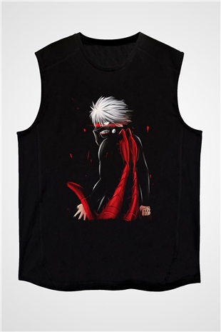 Bleach Baskılı Unisex Siyah Kolsuz Tişört - Tshirt