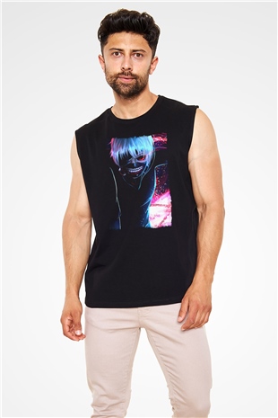 Bleach Baskılı Unisex Siyah Kolsuz Tişört - Tshirt