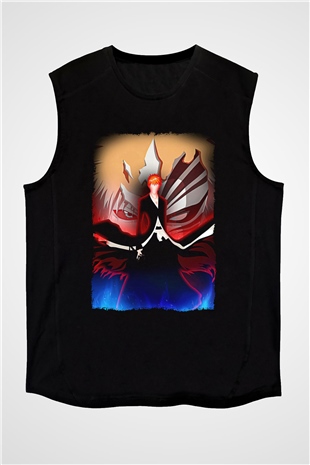 Bleach Baskılı Unisex Siyah Kolsuz Tişört - Tshirt
