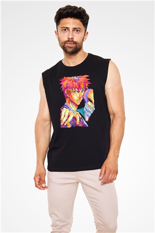 Bleach Baskılı Unisex Siyah Kolsuz Tişört - Tshirt