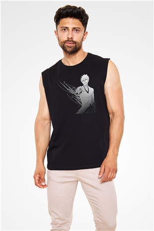 Bleach Baskılı Unisex Siyah Kolsuz Tişört - Tshirt