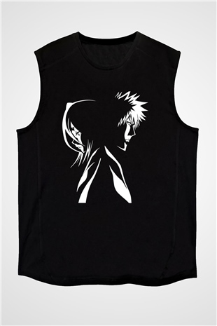 Bleach Baskılı Unisex Siyah Kolsuz Tişört - Tshirt