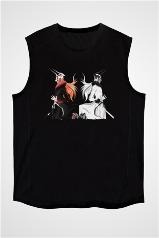 Bleach Baskılı Unisex Siyah Kolsuz Tişört - Tshirt