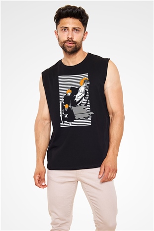 Bleach Baskılı Unisex Siyah Kolsuz Tişört - Tshirt