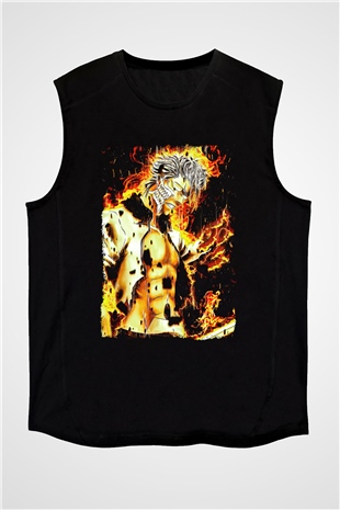 Bleach Baskılı Unisex Siyah Kolsuz Tişört - Tshirt