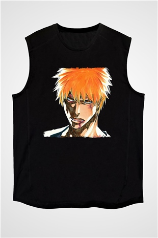 Bleach Baskılı Unisex Siyah Kolsuz Tişört - Tshirt