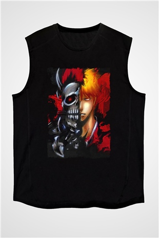 Bleach Baskılı Unisex Siyah Kolsuz Tişört - Tshirt