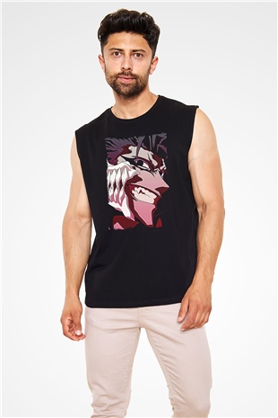 Bleach Baskılı Unisex Siyah Kolsuz Tişört - Tshirt