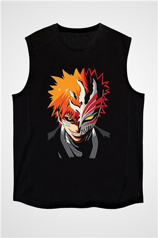 Bleach Baskılı Unisex Siyah Kolsuz Tişört - Tshirt