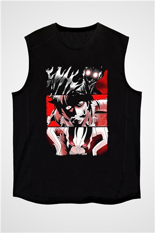 Bleach Baskılı Unisex Siyah Kolsuz Tişört - Tshirt