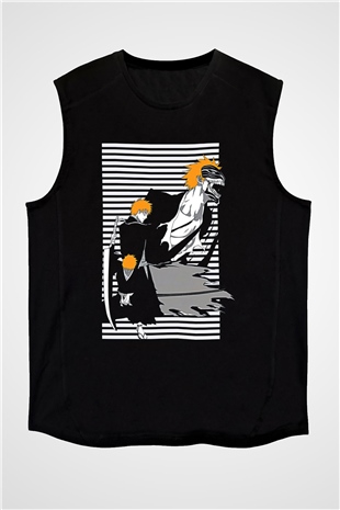 Bleach Baskılı Unisex Siyah Kolsuz Tişört - Tshirt