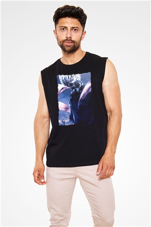 Bleach Baskılı Unisex Siyah Kolsuz Tişört - Tshirt