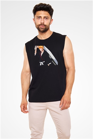Bleach Baskılı Unisex Siyah Kolsuz Tişört - Tshirt