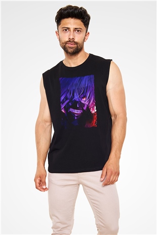 Bleach Baskılı Unisex Siyah Kolsuz Tişört - Tshirt