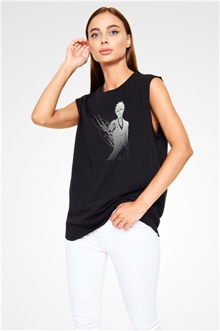 Bleach Baskılı Unisex Siyah Kolsuz Tişört - Tshirt