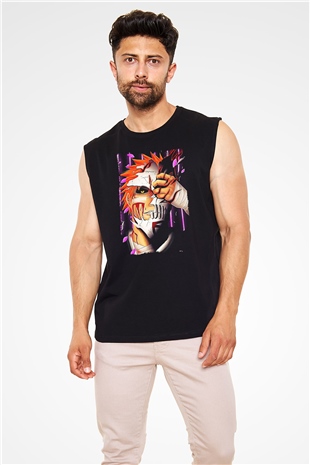 Bleach Baskılı Unisex Siyah Kolsuz Tişört - Tshirt