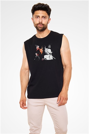 Bleach Baskılı Unisex Siyah Kolsuz Tişört - Tshirt