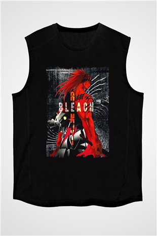 Bleach Baskılı Unisex Siyah Kolsuz Tişört - Tshirt