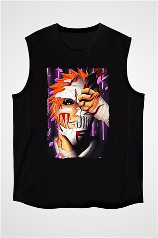 Bleach Baskılı Unisex Siyah Kolsuz Tişört - Tshirt