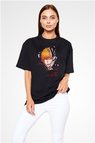 Bleach Baskılı Unisex Siyah Oversize Tişört - Tshirt
