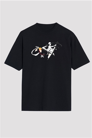 Bleach Baskılı Unisex Siyah Oversize Tişört - Tshirt