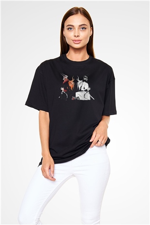 Bleach Baskılı Unisex Siyah Oversize Tişört - Tshirt
